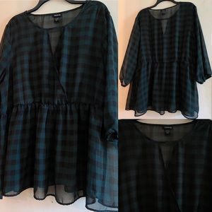 Torrid Size 2 Sheer Green Plaid Top